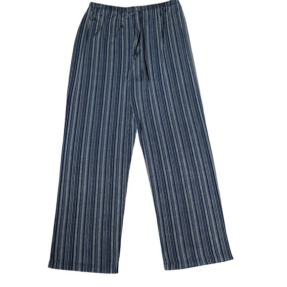 Chicos Travelers Striped Wide-Leg Palazzo Pants Size 3 Medium Blue/Brown Stretch - Picture 2 of 8